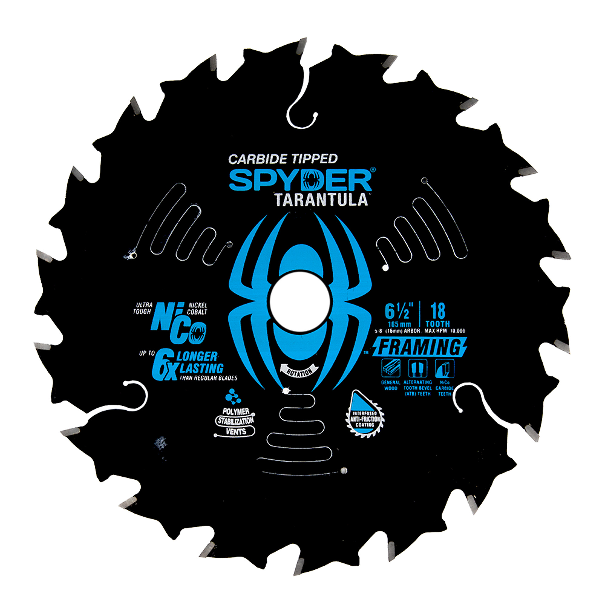 SPYDER, 6-1/2in. 18T Tarantula Saw Blade, Blade Diameter 6 1/2 in, Included (qty.) 1 Model# 13030